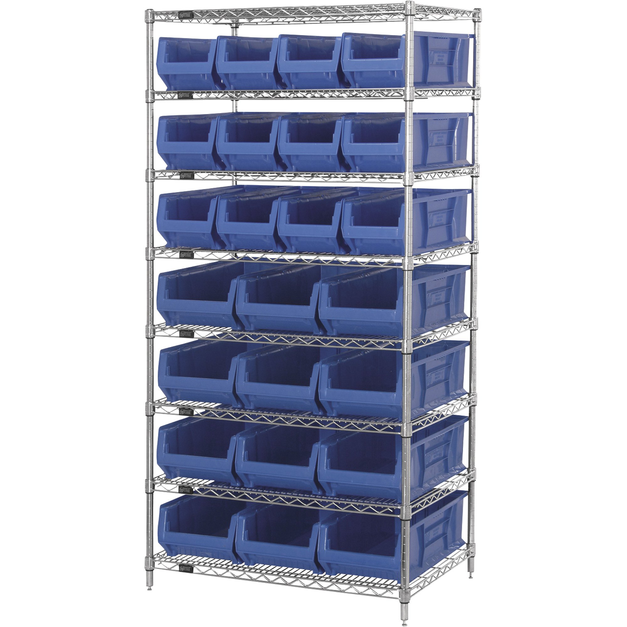 Quantum Storage Hulk Bin Shelving System — 24in.L x 36in.W x 74in.H, 8-Shelf Unit, 24 Mixed Bins, Model# WR8-950952